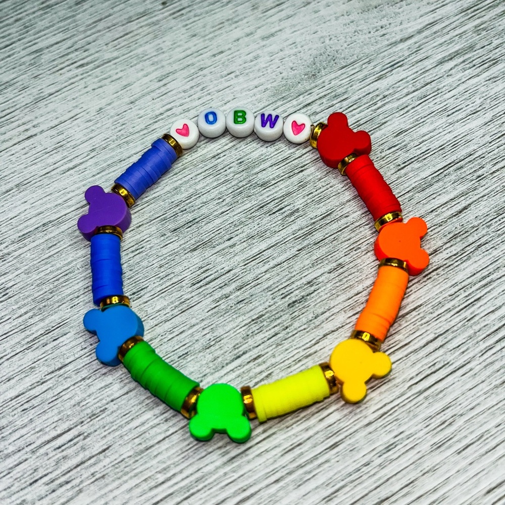 Handmade stackable beaded bracelets | Theme Park bracelets | Rainbow Mouse Brace